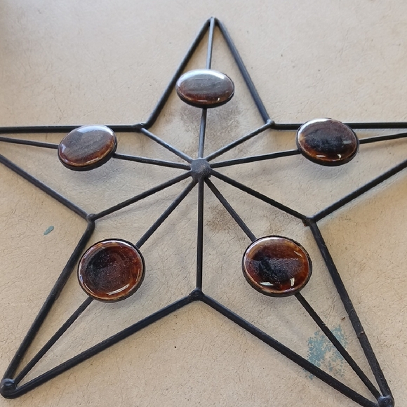 Black Metal Star Wall Decor with Brown Accents - Picture 1 of 7